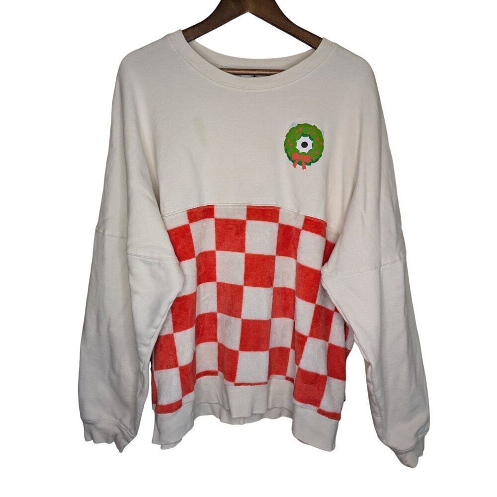 Disney Pixar Holiday Spirit Jersey Sweatshirt Size XXL Red Checkered Christmas